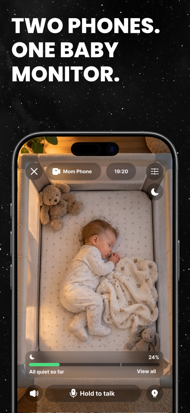 Baboo babá eletrônica com vídeo ao vivo mostrando o bebê dormindo